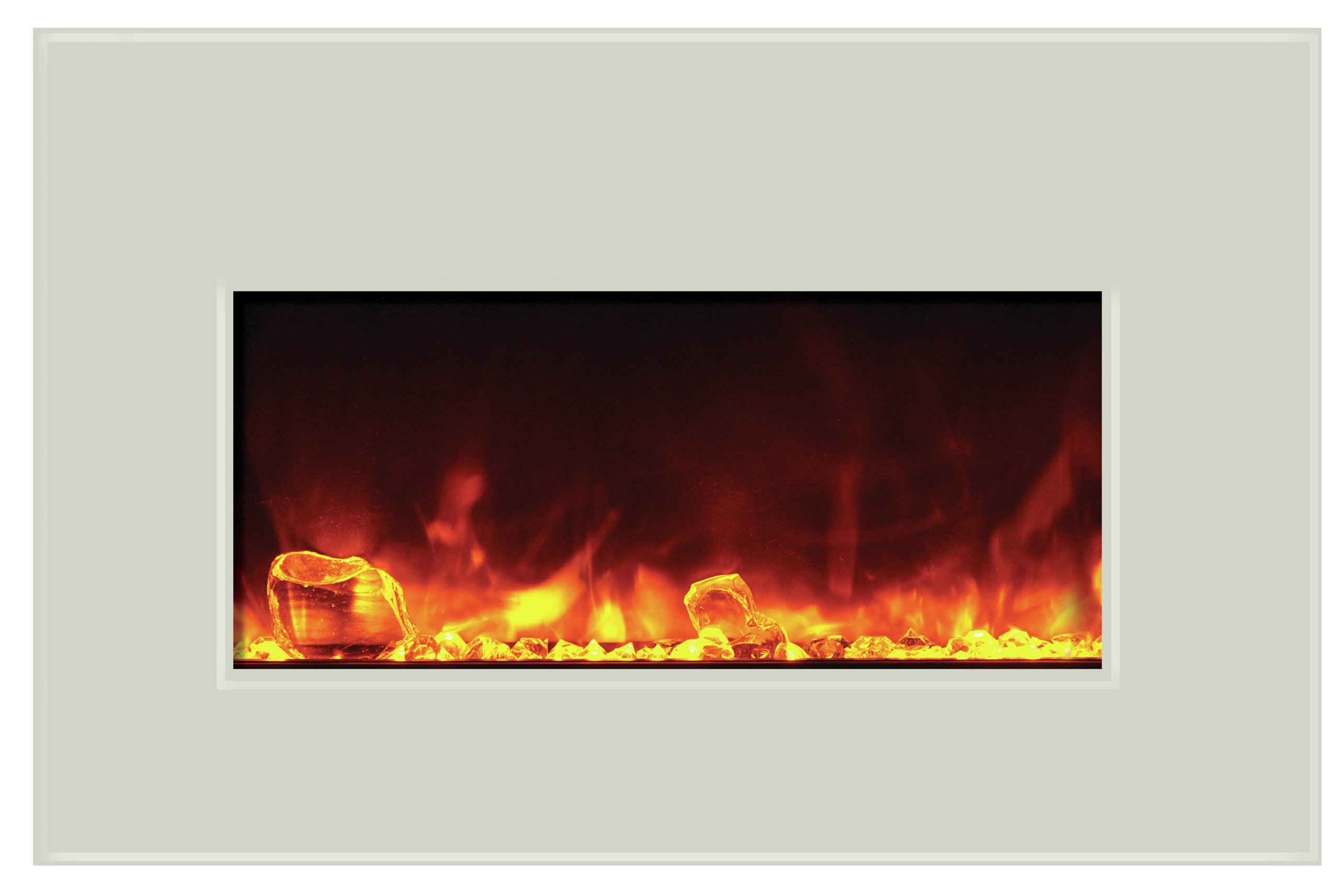 Medium Insert Electric Fireplace With White Glass Surround