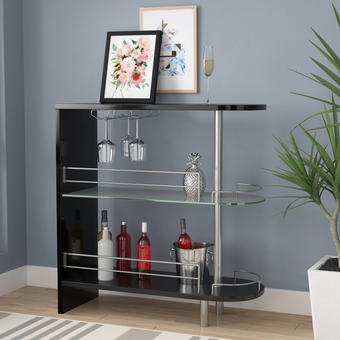 Mid Century Bar with Wine Storage