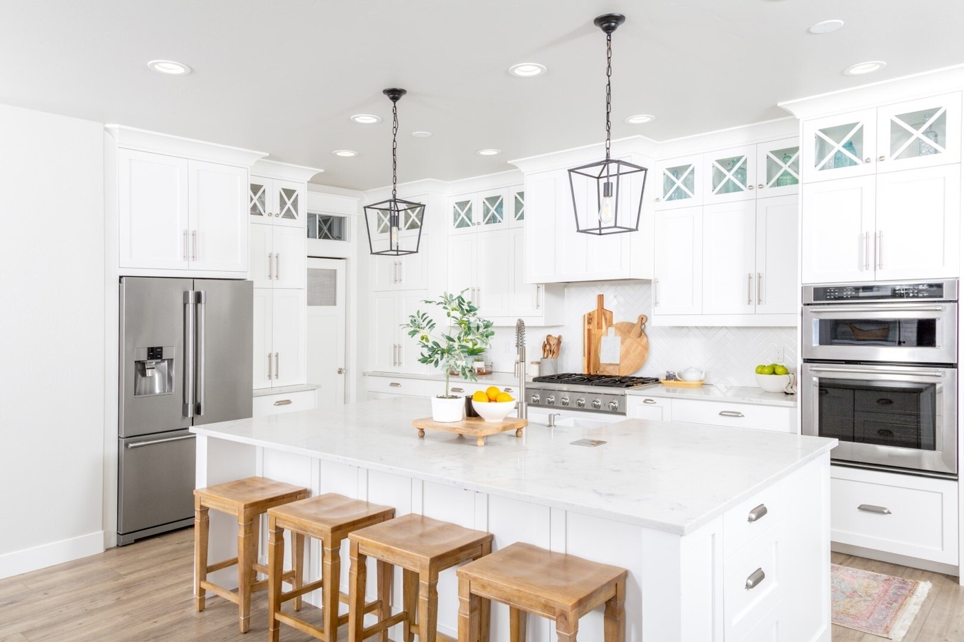 large white kitchen island with seating