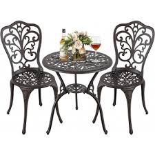 Nuu Garden 3 Piece Aluminum Outdoot Bistro Set Patio Table Sets Outdoor Furniture with Umbrella Hole for Yard,Balcony