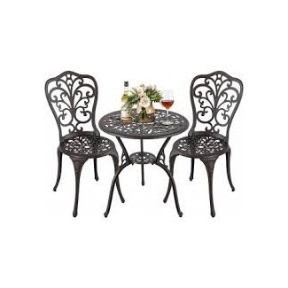 Nuu Garden 3 Piece Aluminum Outdoot Bistro Set Patio Table Sets Outdoor Furniture with Umbrella Hole for Yard,Balcony