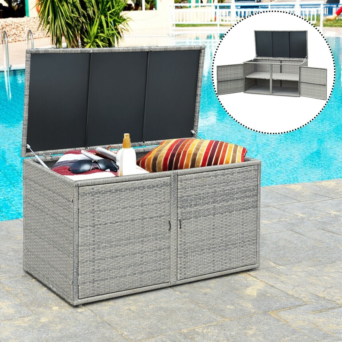 Patio Rattan Storage Bench