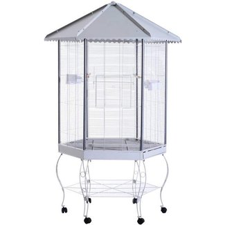 PawHut 44" Hexagon Covered Canopy Portable Aviary Flight Bird Cage With Storage