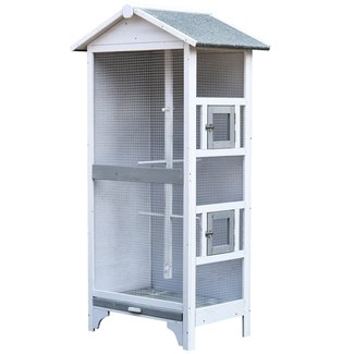 PawHut Wooden Outdoor Bird Cage, Featuring a Large Play House with Removable Bottom Tray 4 Perch