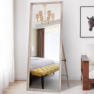 PexFix Full Length Mirror 65"X22" Solid Wood Rectangle Decor Floor Mirror Standing/Hanging Mirror Wall Mounted Mirror for Home and Office, Distessed Wood
