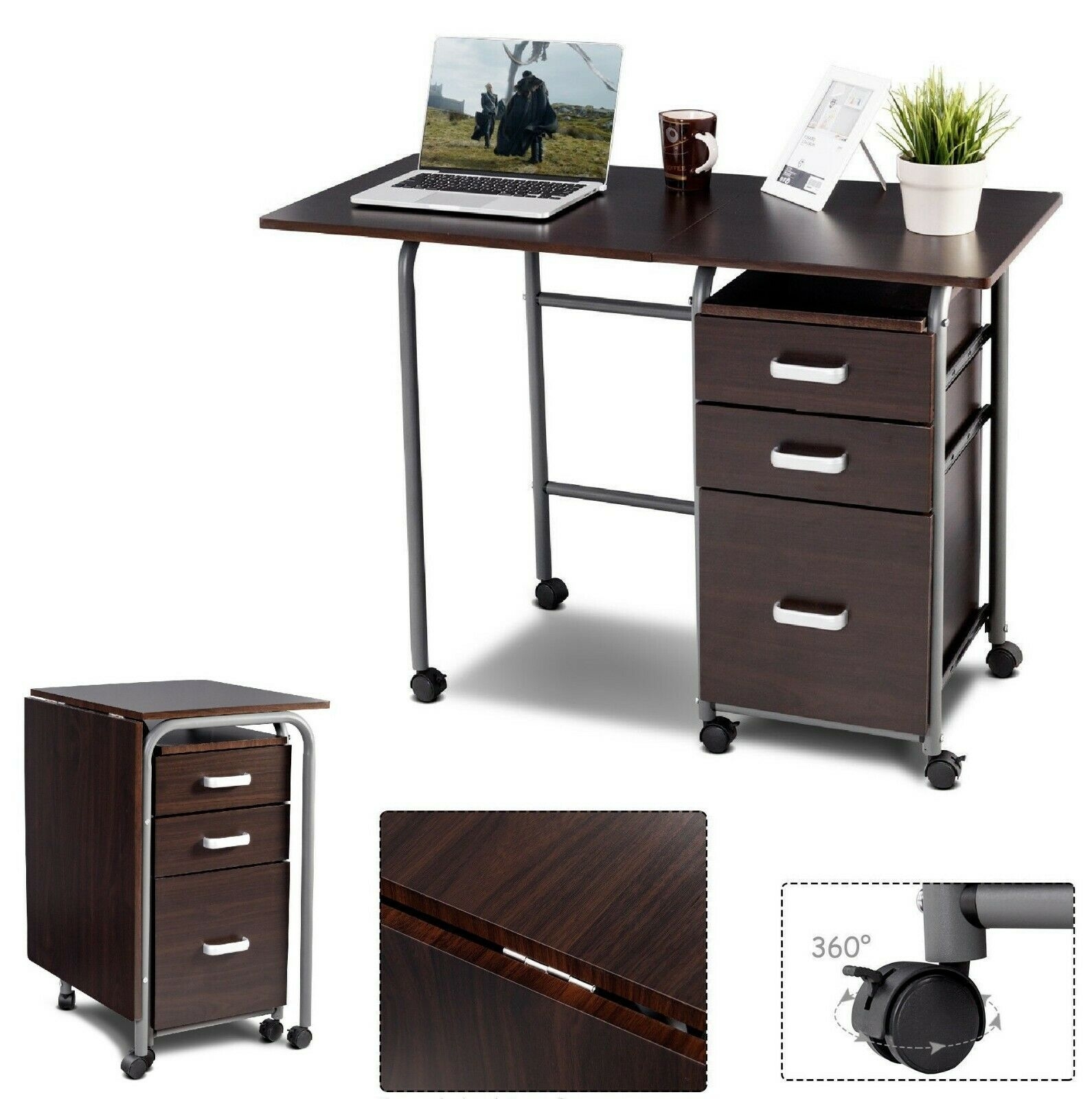 Portable computer desk on wheels