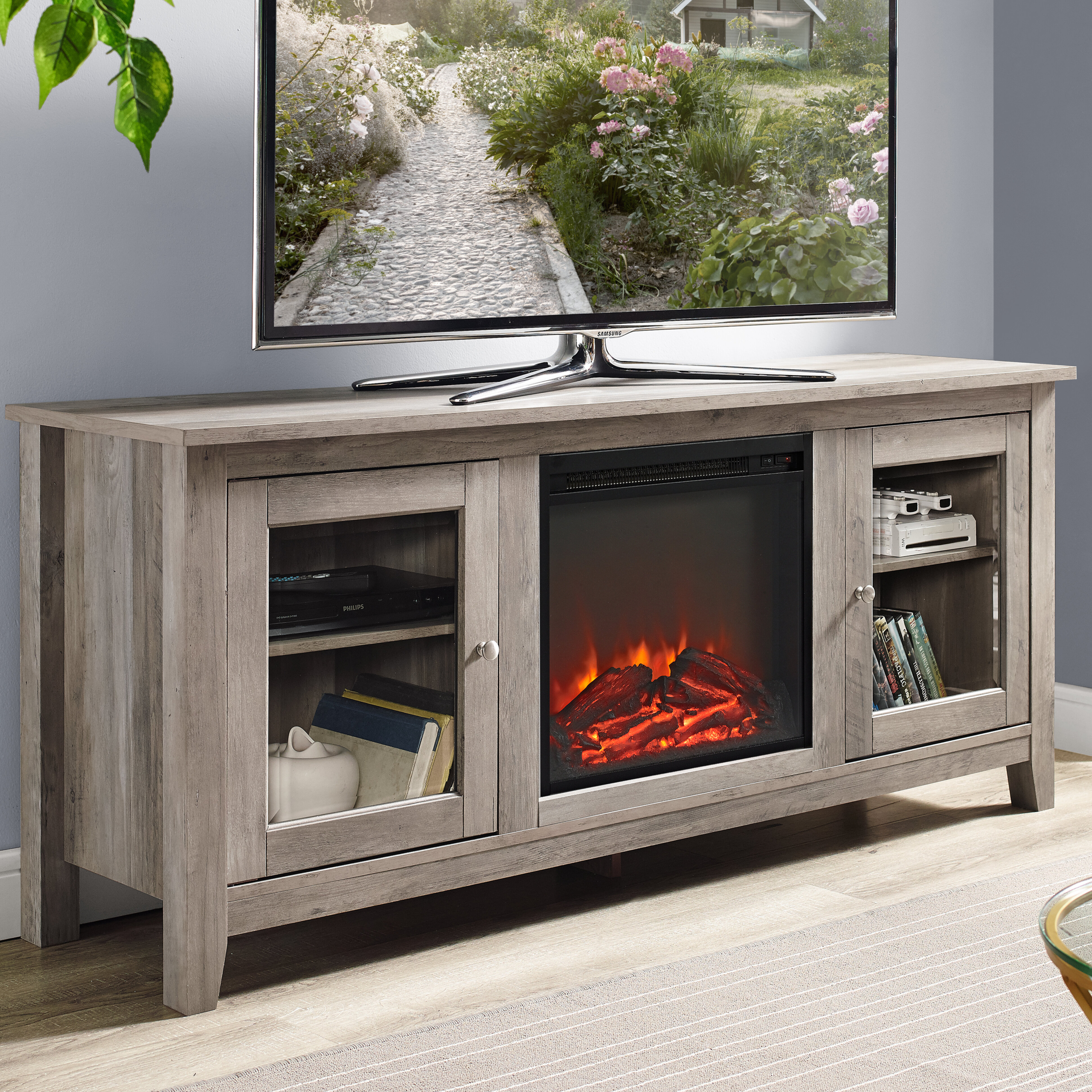Red Barrel Studio Riverwoods 58" TV Stand with Fireplace ...