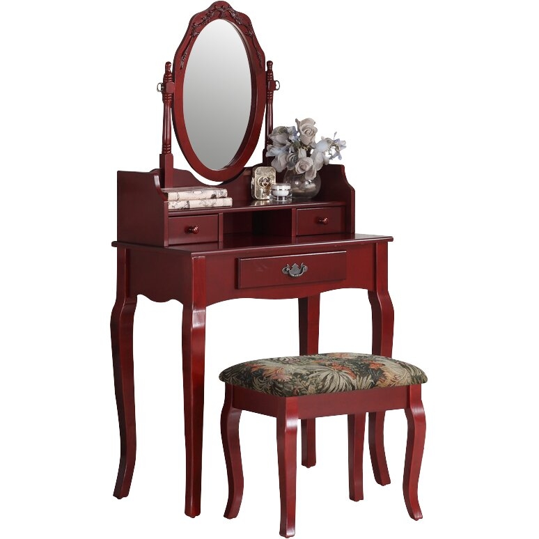 Roundhill Furniture Ribbon Wood Makeup Vanity Set with ...