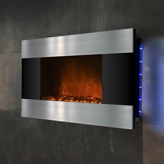 Stainless Steel and Black Wall Mount Electric Fireplace ...
