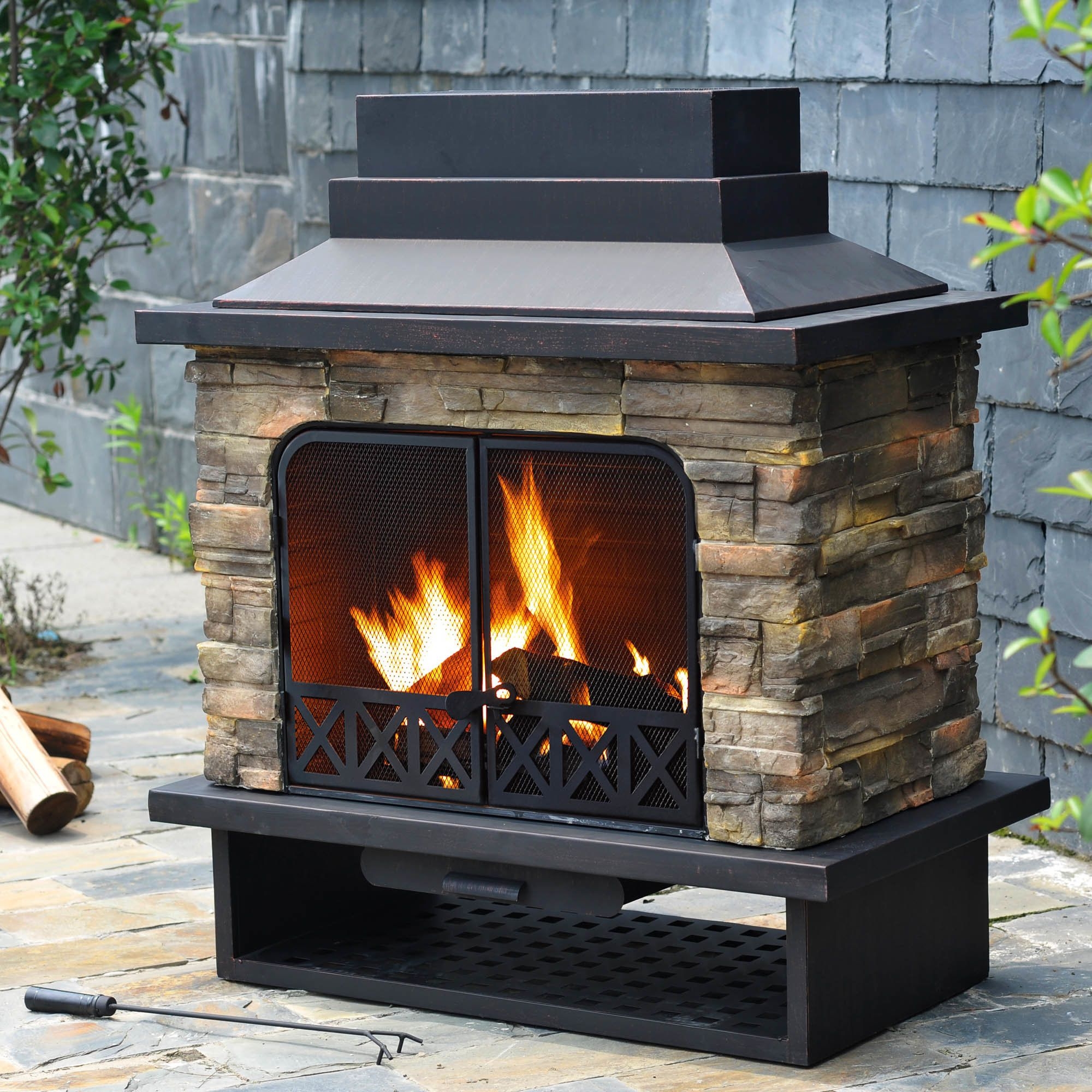 Outdoor Electric Fireplace Visualhunt, Outdoor Electric Fireplace With Heat