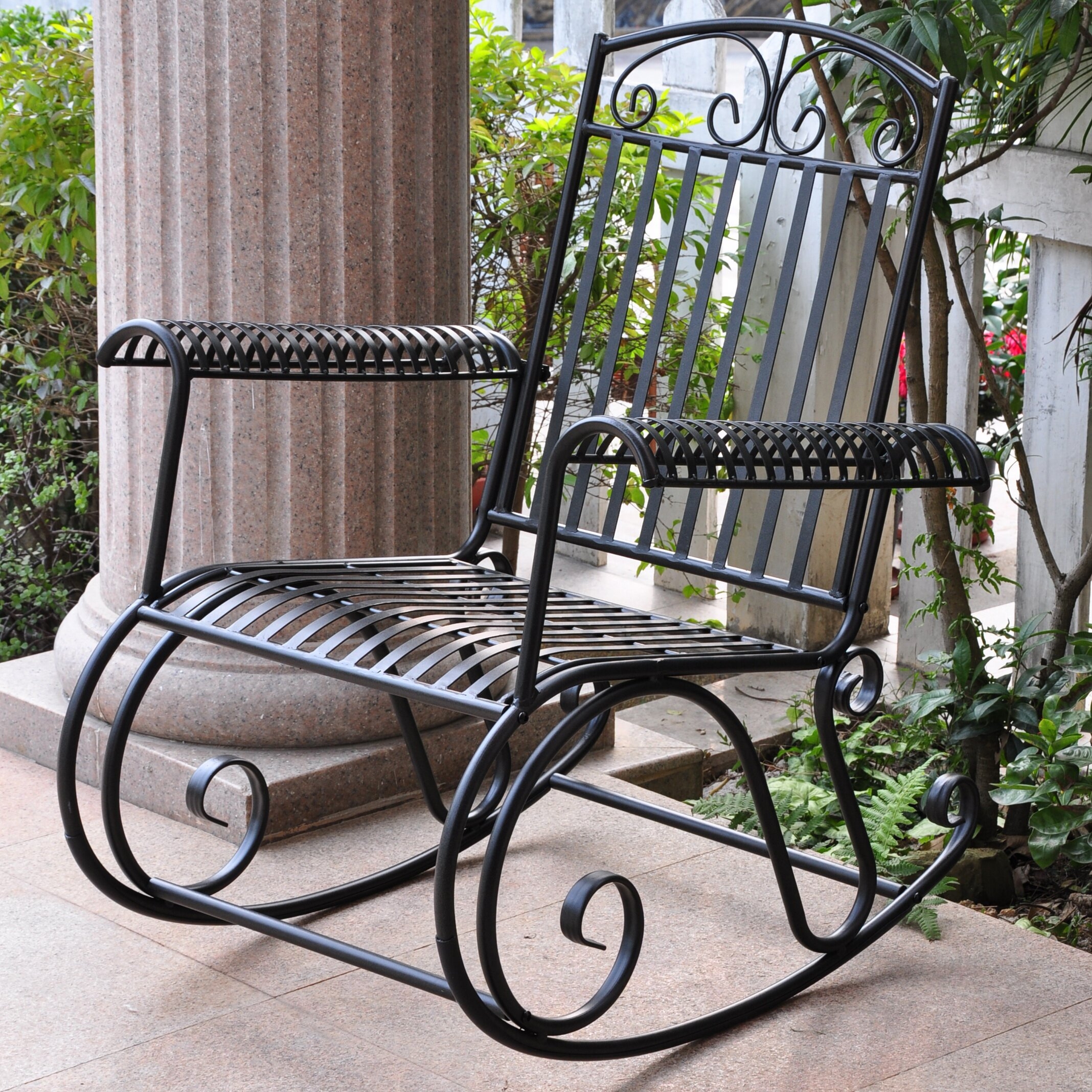 Three Posts Snowberry Iron Outdoor Porch Rocking Chair ...