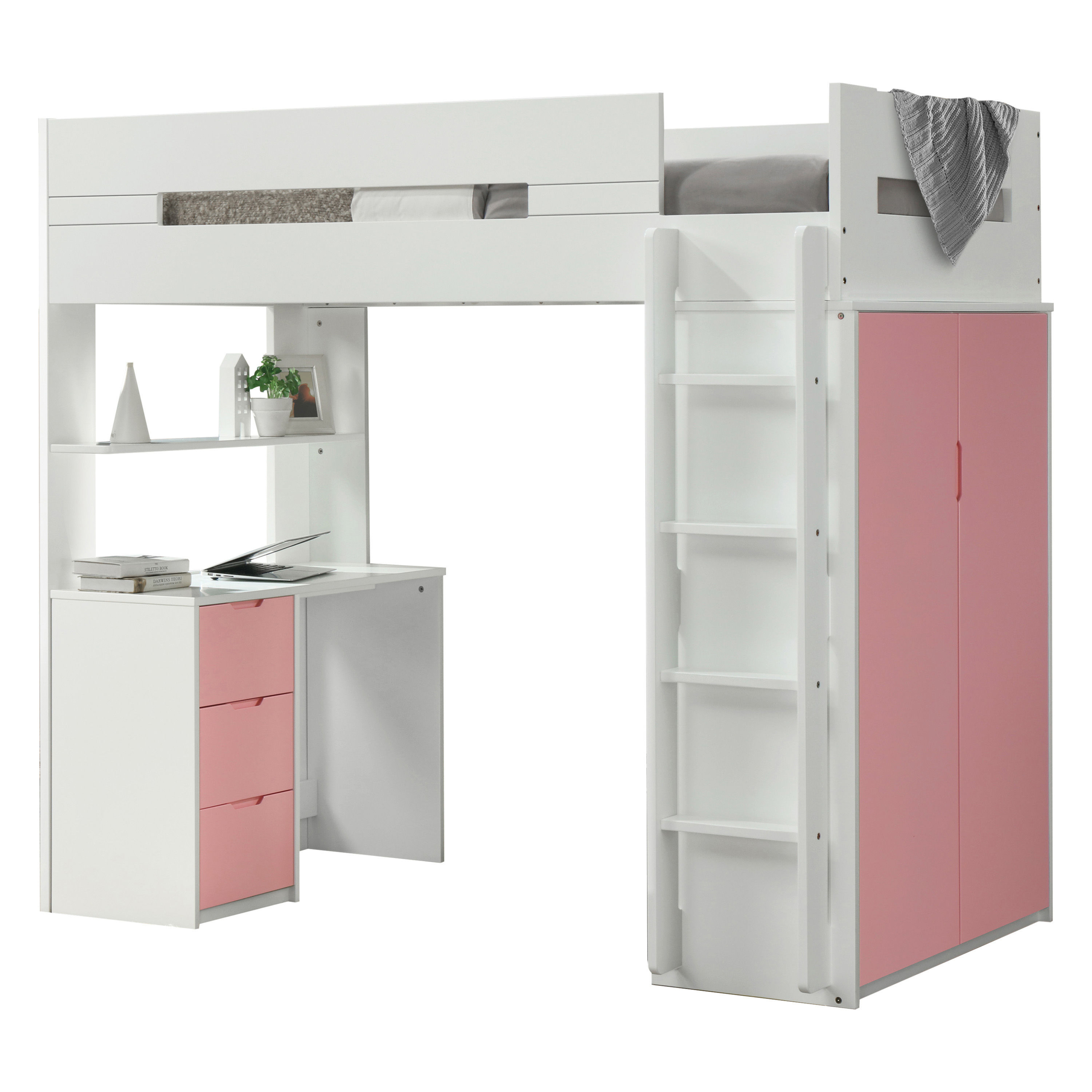 Twin loft bed with desk and drawers
