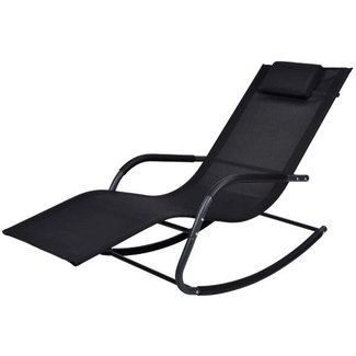 Wostore Rocking Lounger Patio Chaise Sunbathing Chair with Recliner Movable Sleep Bed Included Pillow and Breathable Texteline Farbic-Black