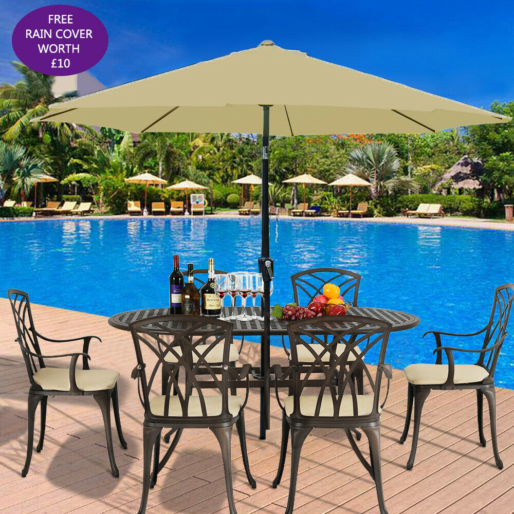 XHCP Sunshade, Sunshade, Umbrella Garden Deluxe LED 2.7m Heavy-Duty Polyester Canopy Sun Shading Umbrella UV Protection (Wine)