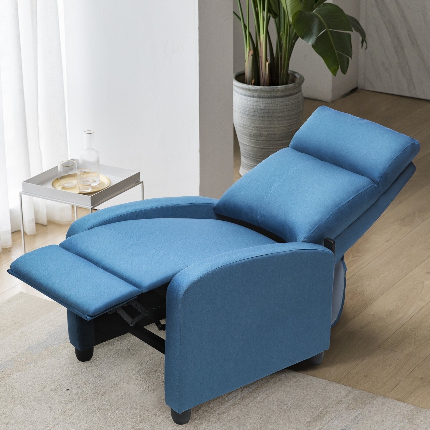 Blue Linen Recliner with Massager