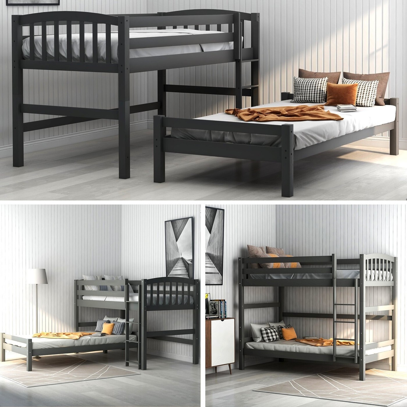 Manufactured Wood L Shaped Bunk Bed
