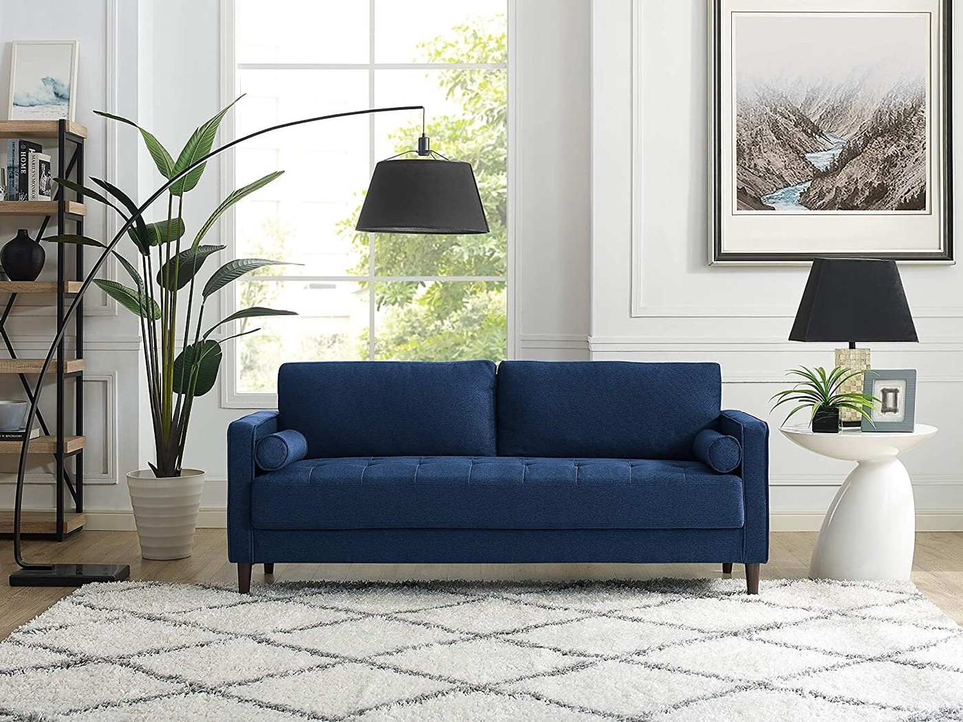 navy blue curtains leather sofa