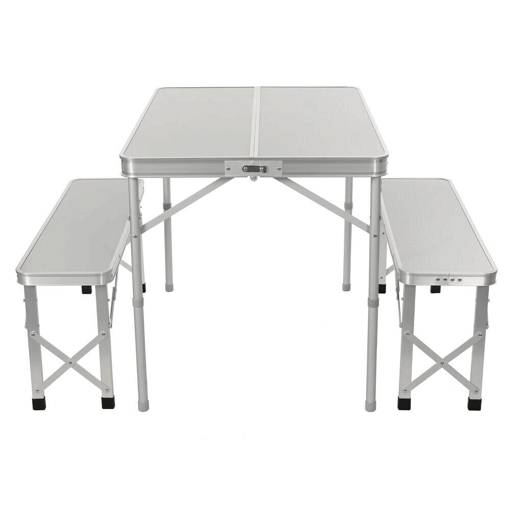Silver Folding Table with Benches