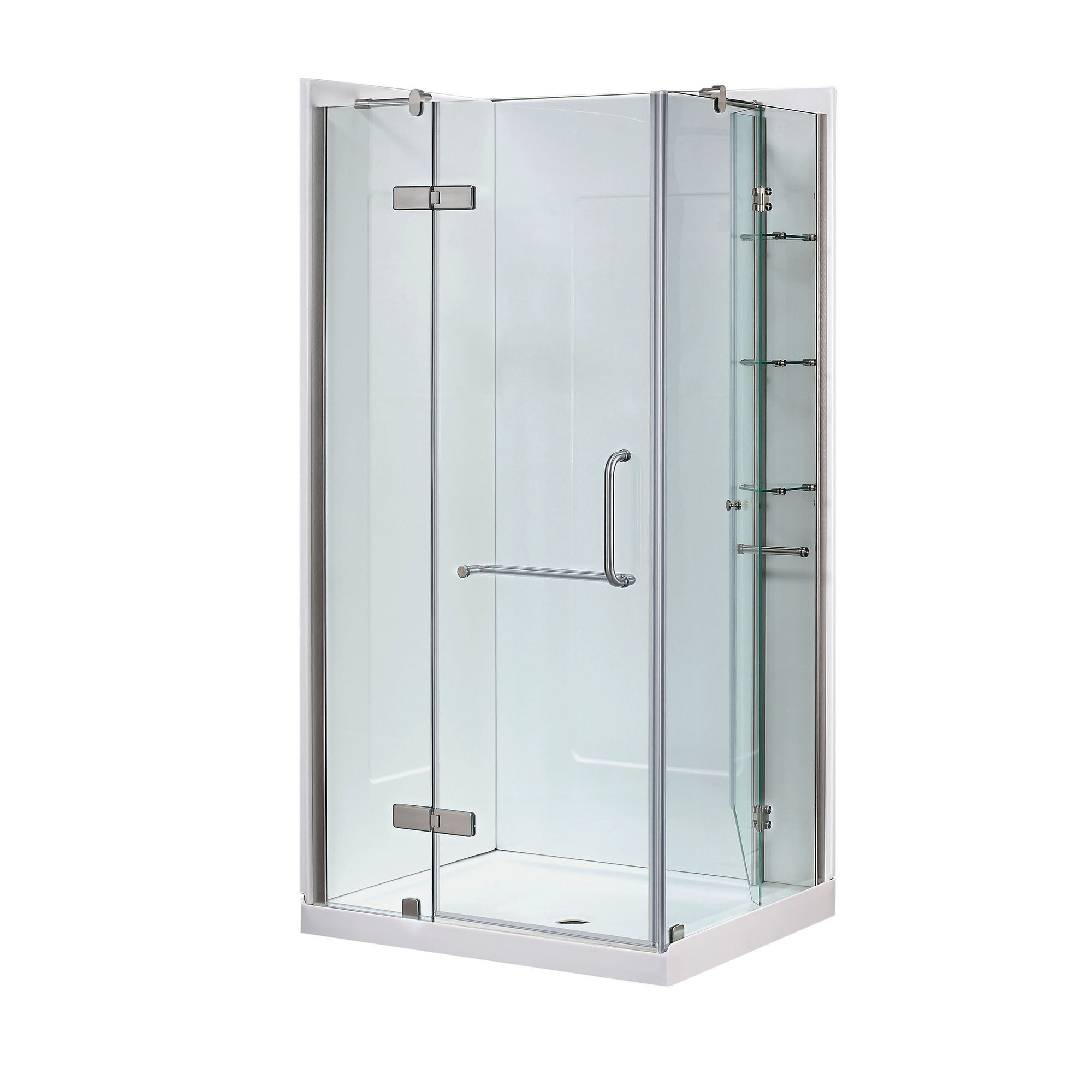 Alduin 40" W x 32.01" D x 76.65" H Frameless Rectangle Reversible Shower Kit and Base Included