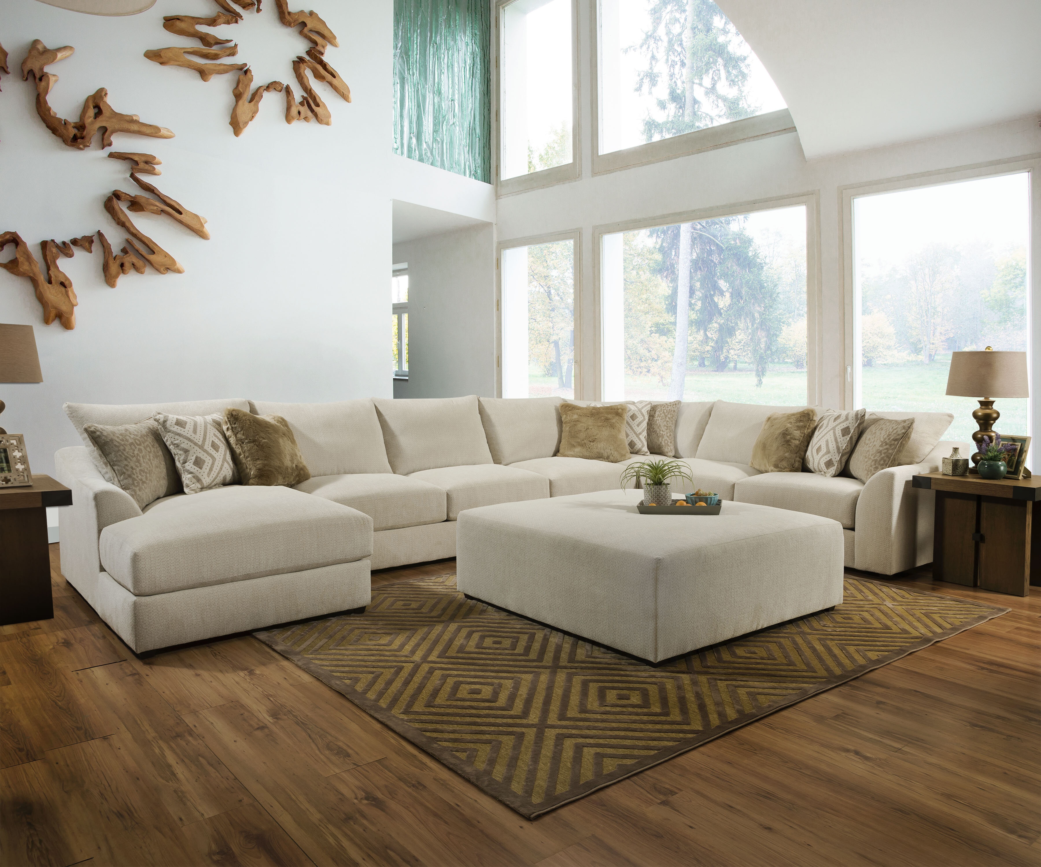 Ipswich 111" Wide Chenille Right Hand Facing Modular Corner Sectional with Ottoman