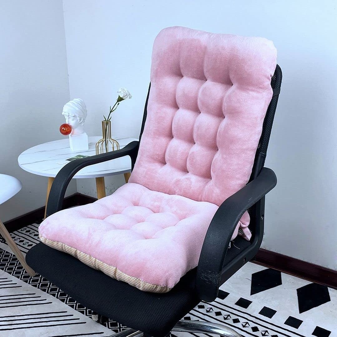 Non-Slip Chair Cushion, Premium Tufted Rocking Seat Back Pad with Ties, Durable &amp; Comfort Pillow Cushion for Relief Sciatica, Thick Chair Mat for Office Car Dining Room Kitchen Outdoor/Indoor Pink