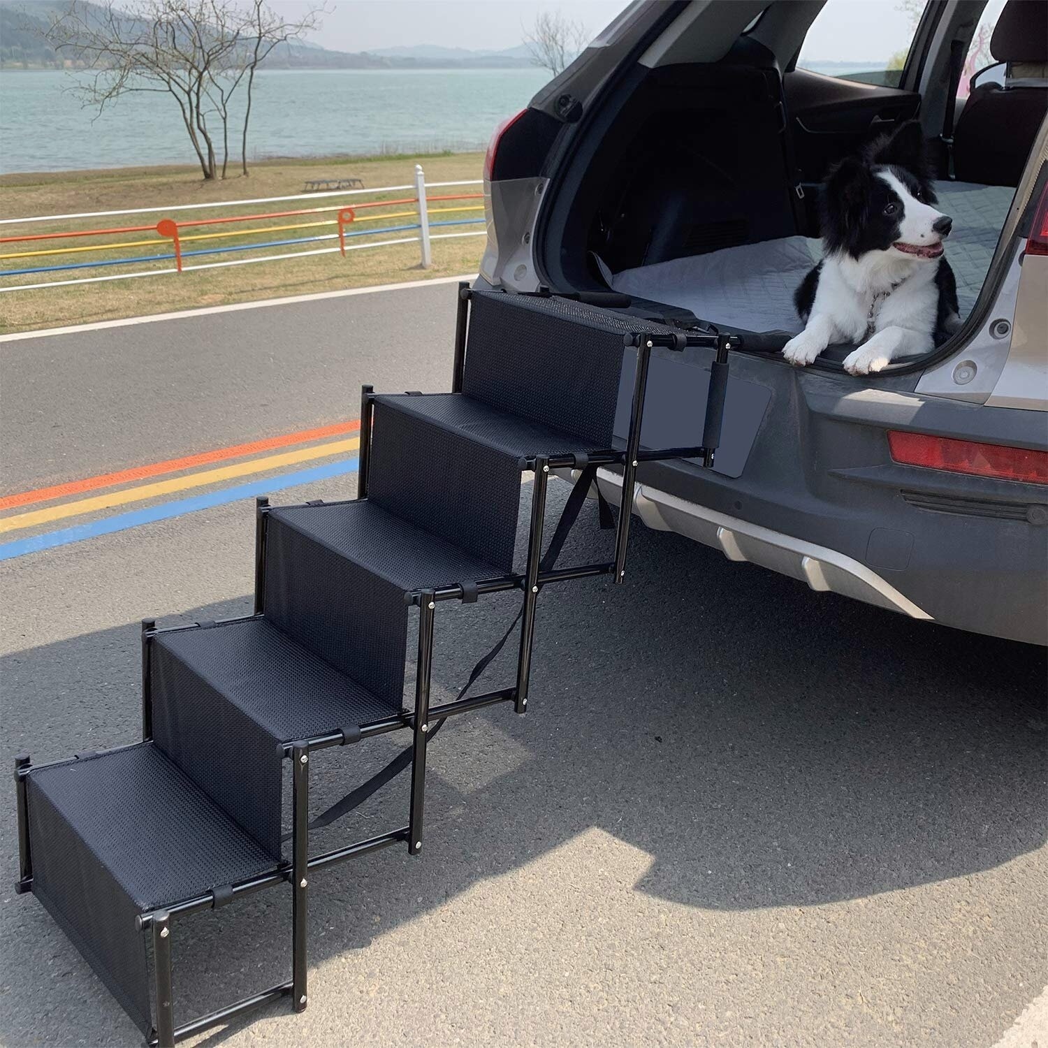 Premium Nonslip Dog Car Steps(Steps For SUV, Trucks,Couch And High Beds - Durable Metal Frame- Lightweight Folding Pet Ladder Ramp For Indoor Outdoor Use
