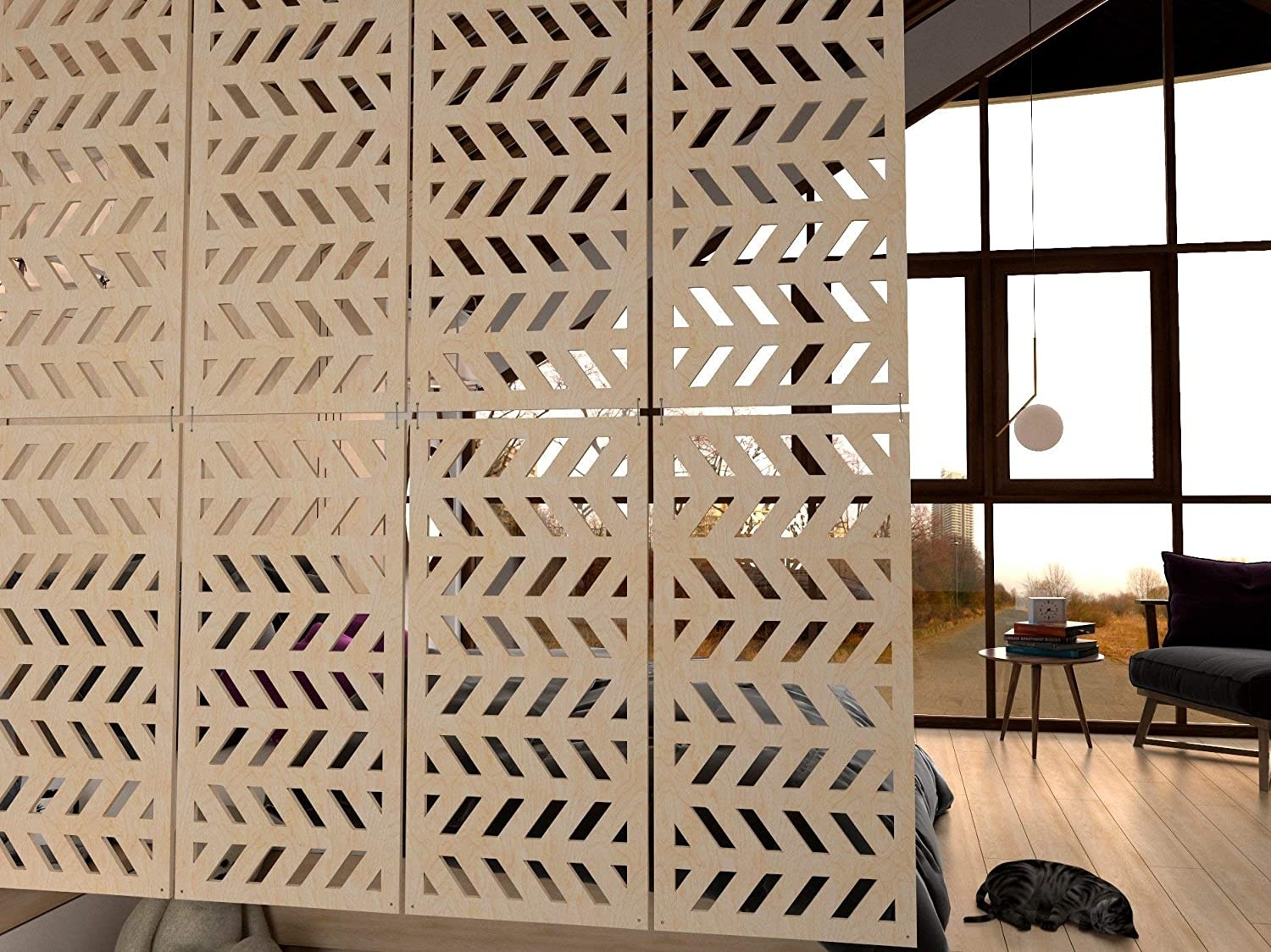 Puzzlider Eco Room Divider/Wooden Hanging Screens/Style Fir- 6 Pieces (15,7 x 31,5")