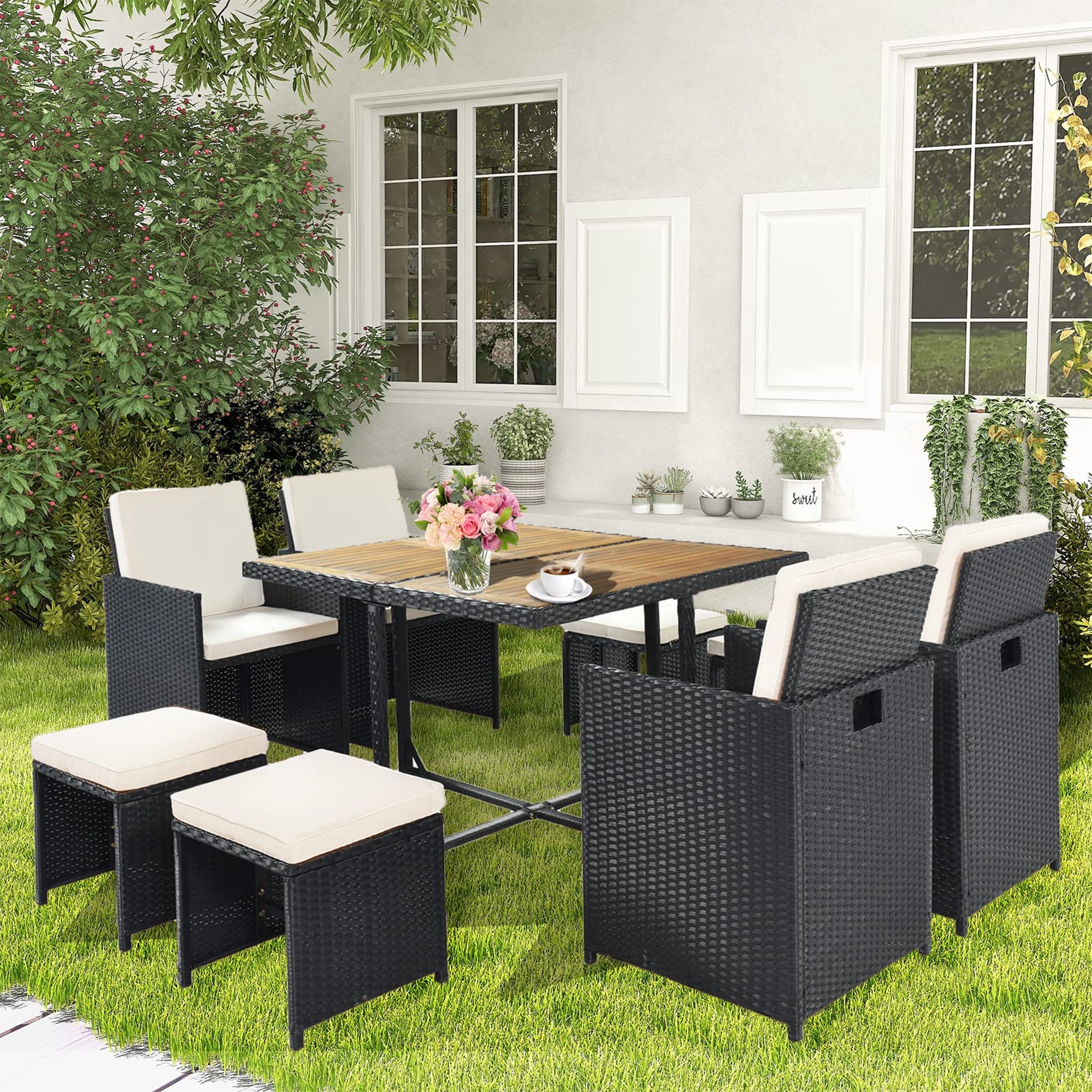 outdoor table with hidden chairs