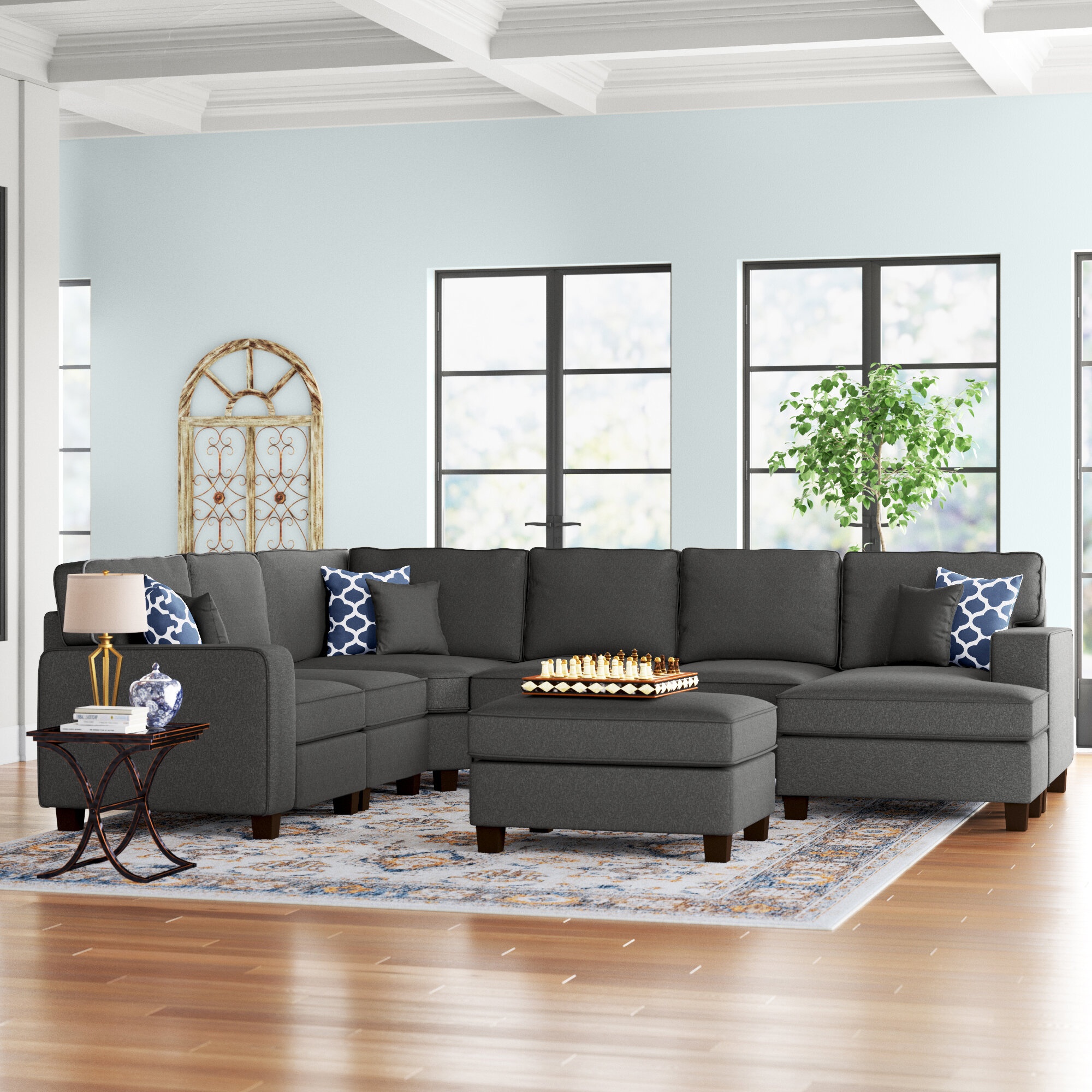 Vance 124" Wide Left Hand Facing Modular Large Sectional with Ottoman