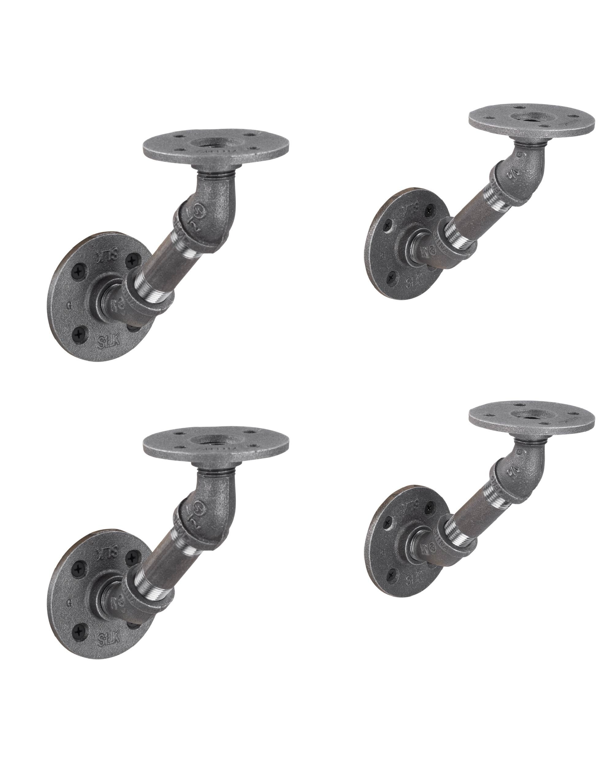 1/2 In. Black Pipe Wall Mounted Double Flange Angled Shelf Bracket Kit