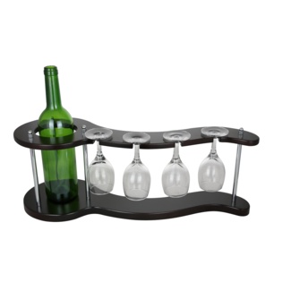 1 Bottle Tabletop Wine Bottle & Glass Rack in Dark Cherry/Brown