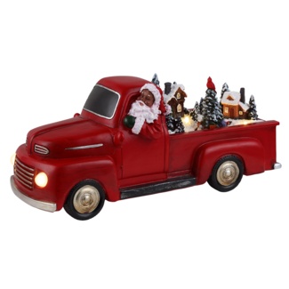 10.5" Red Animated Truck - African American Santa