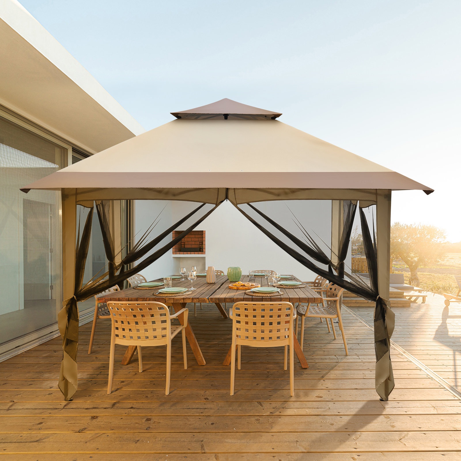 12 Ft. X 12 Ft. 4-sided Mesh Double-top Opening Canopy Gazebo