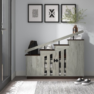 12 Pairs Vintage Gray Oak Manufactured Wood Shoe Storage Cabinet