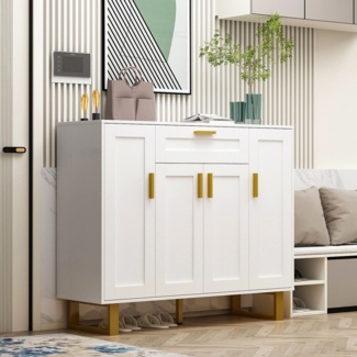 17 Pairs White Solid + Manufactured Wood Shoe Storage Cabinet