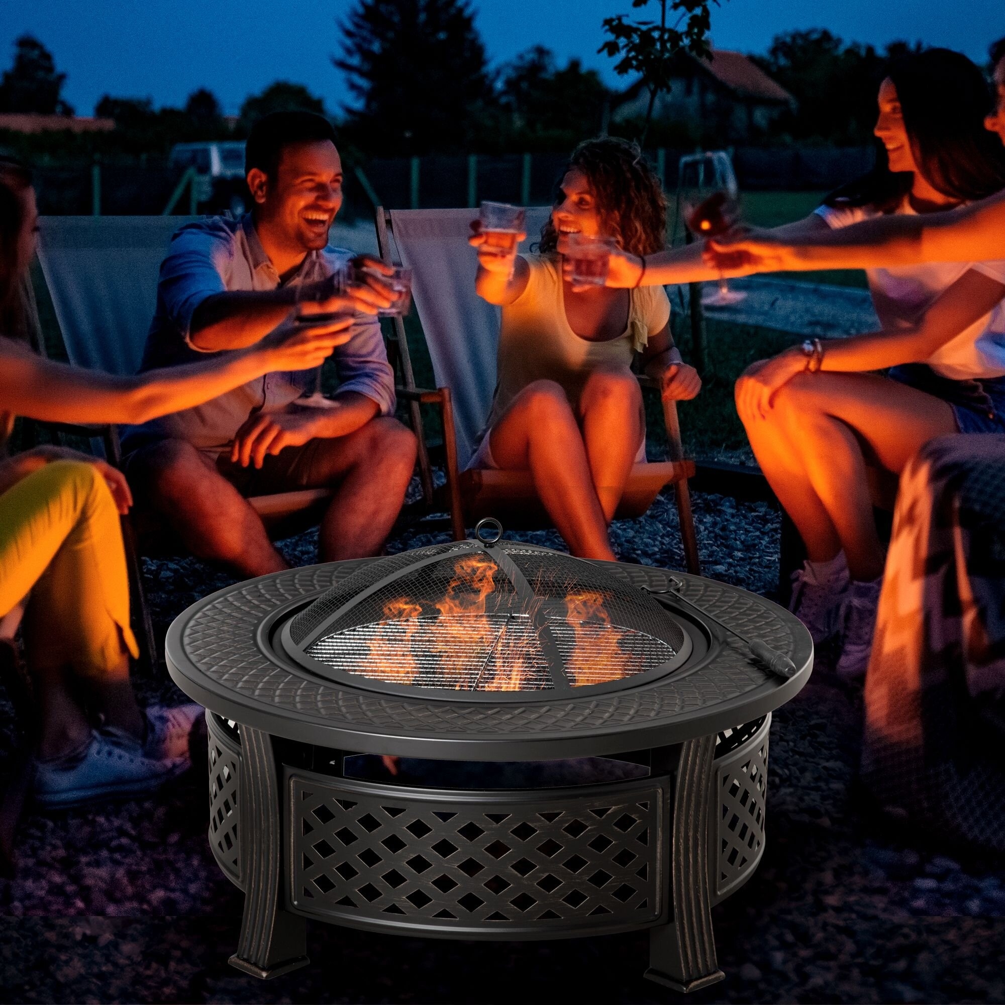 19.75'' H x 32'' W Steel Wood Burning Outdoor Fire Pit Table