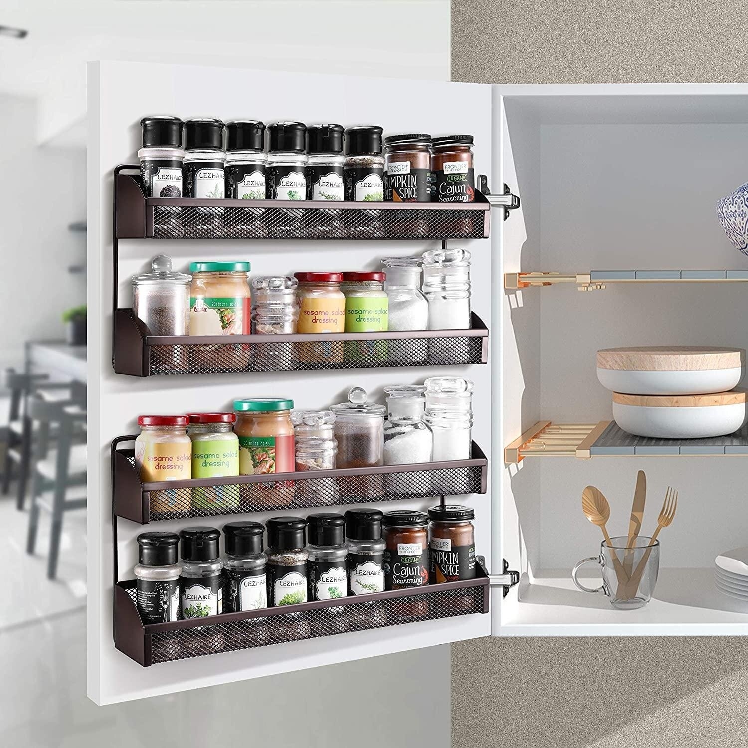 3-Tier Plastic Spice Rack - Cabinet Shelf Organizer for Kitchen Pantry (2-Pack)