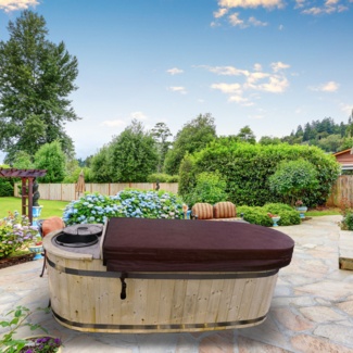 2-Person Solid Natural Pine Oval Hot Tub with Charcoal Stove