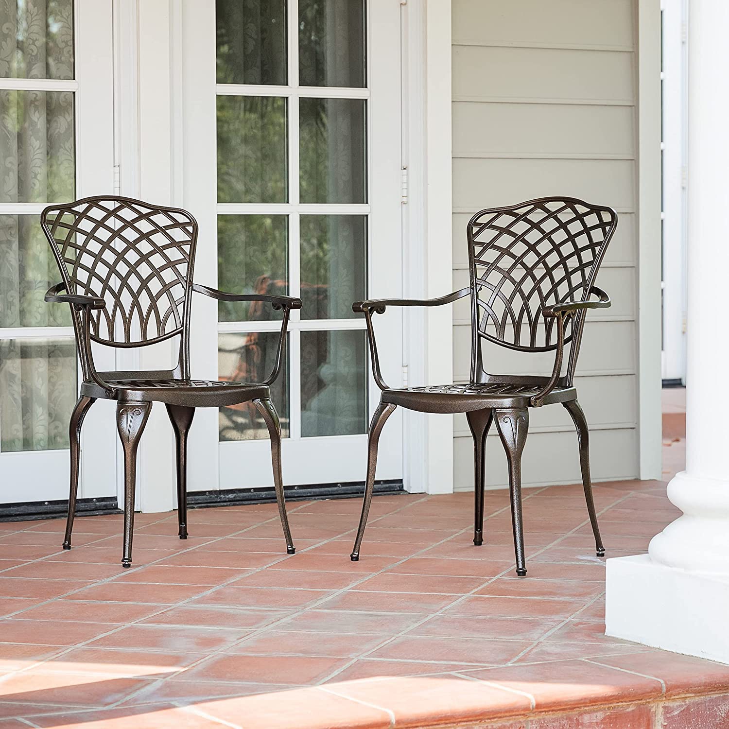 2-piece Cast Aluminum Outdoor Patio Chairs, Bronze
