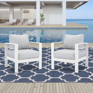 2 Pieces Aluminum Outdoor Single Chair With Cushions, Grey
