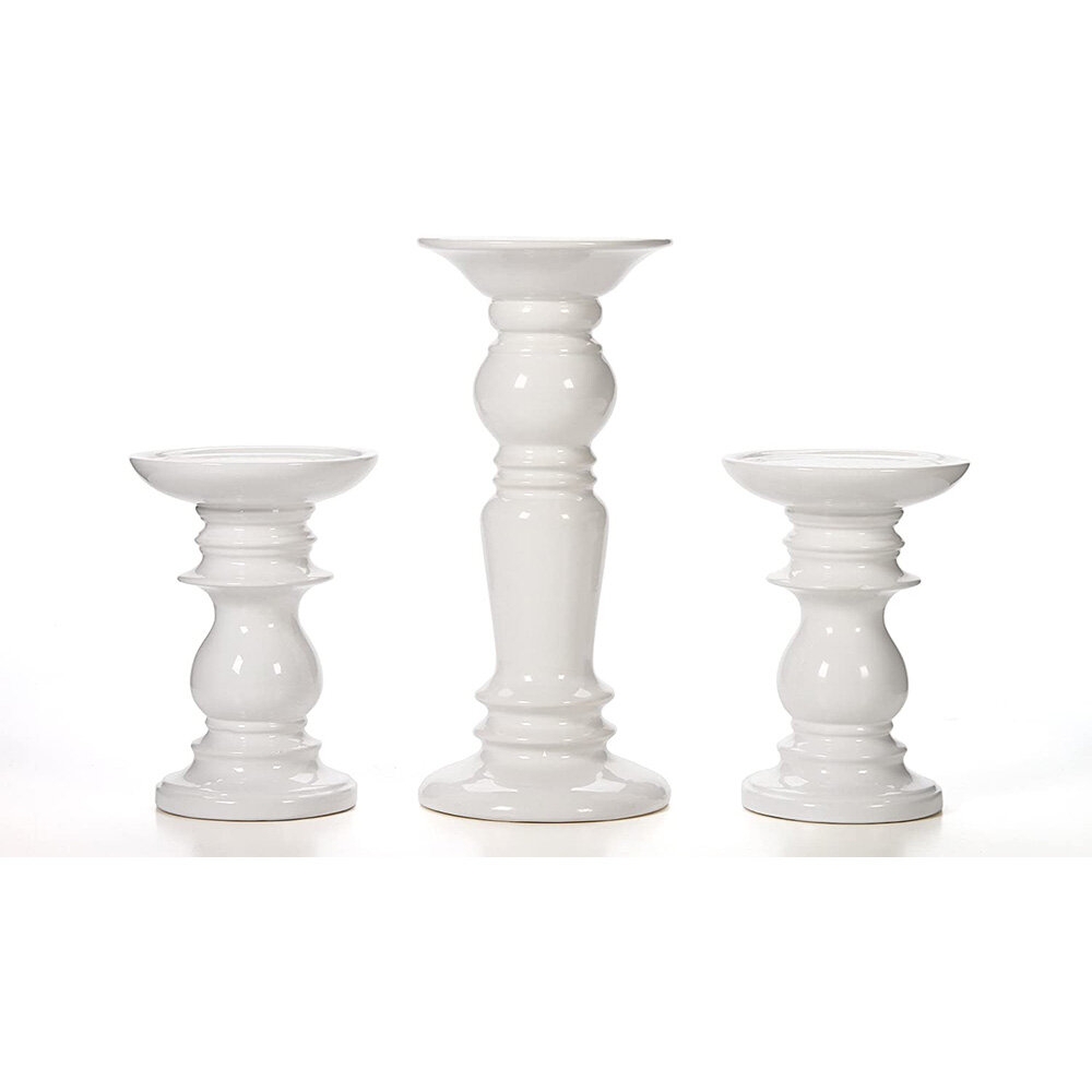 3 Piece Ceramic Tabletop Candlestick Set
