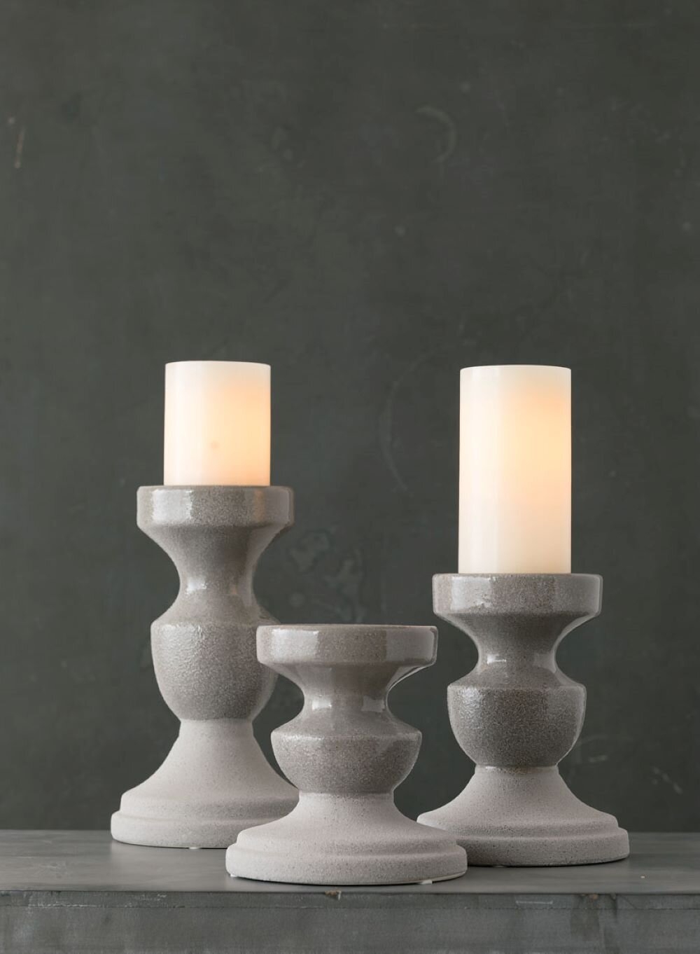 3 Piece Pillar Ceramic Candlestick Set
