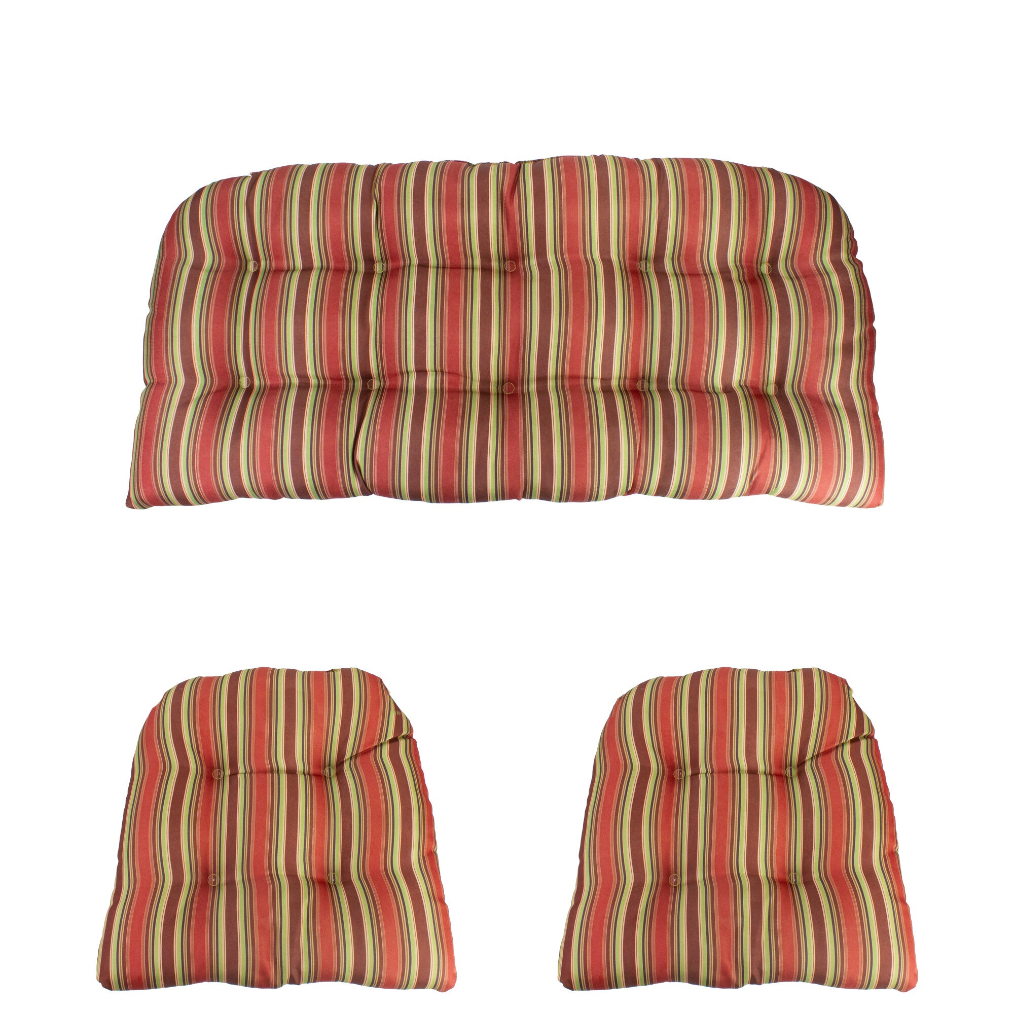 3-Piece Wicker Furniture Cushion Set Red and Green Stripe
