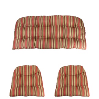 3-Piece Wicker Furniture Cushion Set Red and Green Stripe