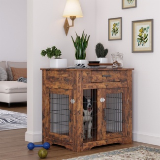 INTERNET'S BEST Double Door Furniture Style Dog Crate & End Table