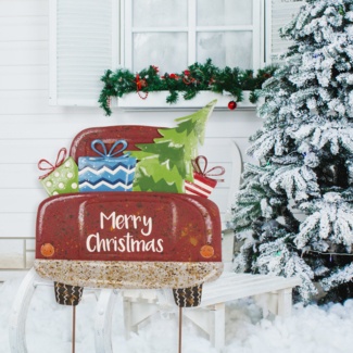 32"H Rusty Metal Christmas Truck Yard Stake or Standing Decor or Wall Decor