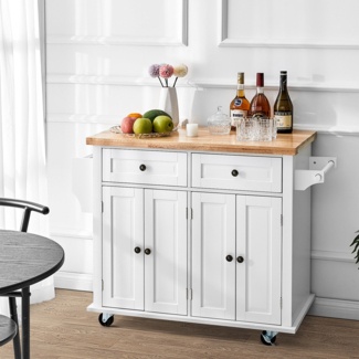 39.9'' Wide Rolling Kitchen Island with Solid Wood Top