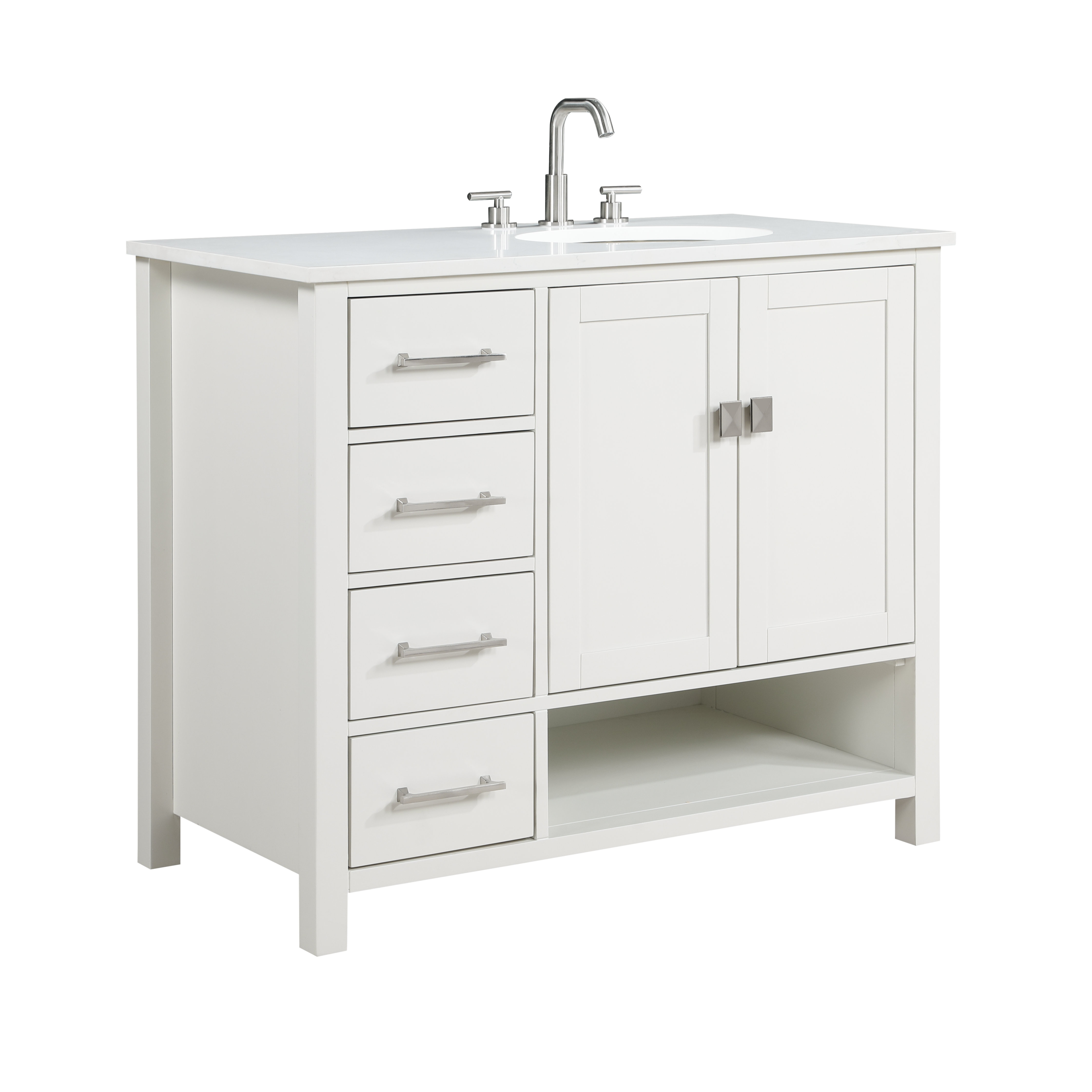 42'' Free-standing Single Bathroom Vanity with Quartz Vanity Top
