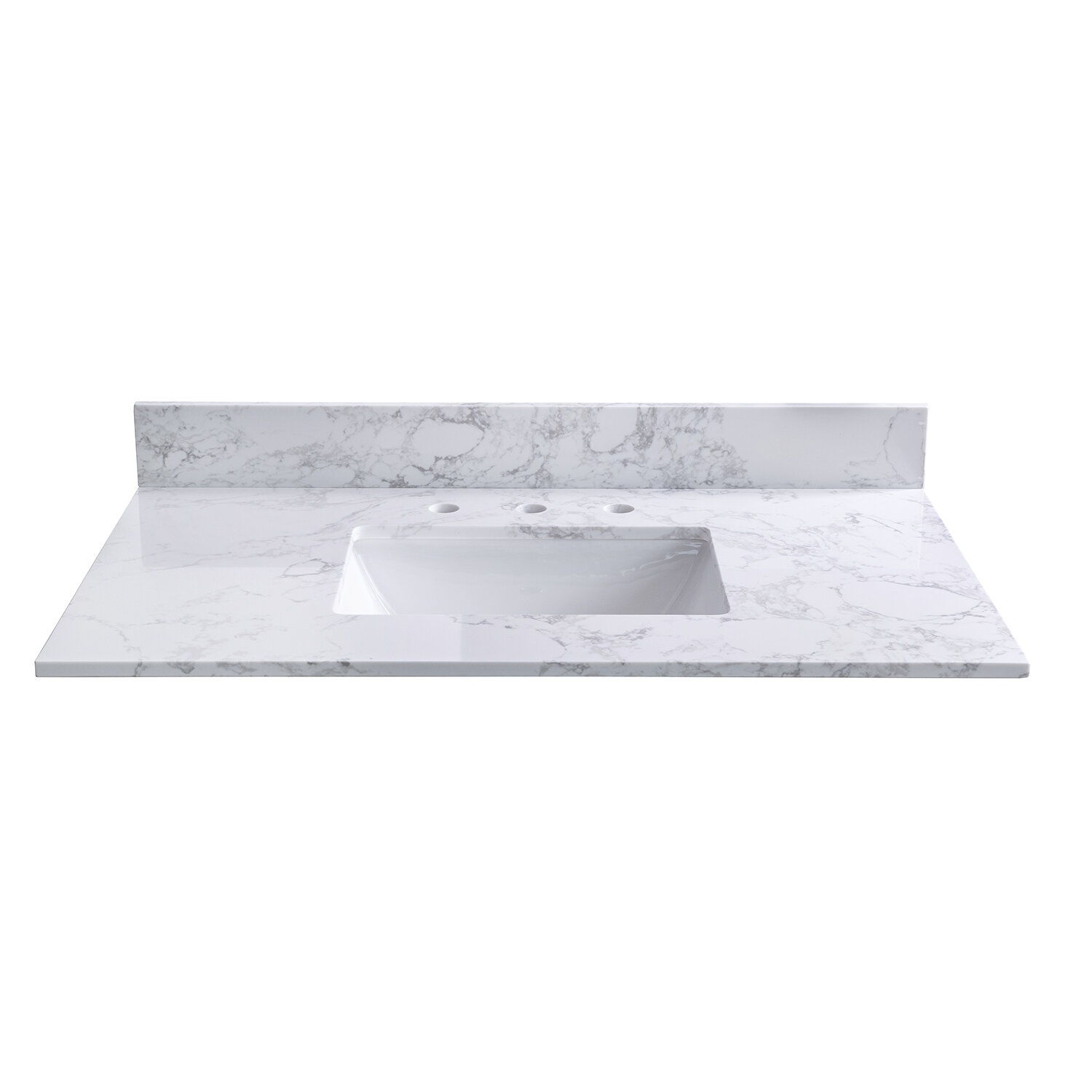 43'' Marble Single Bathroom Vanity Top in White with Sink