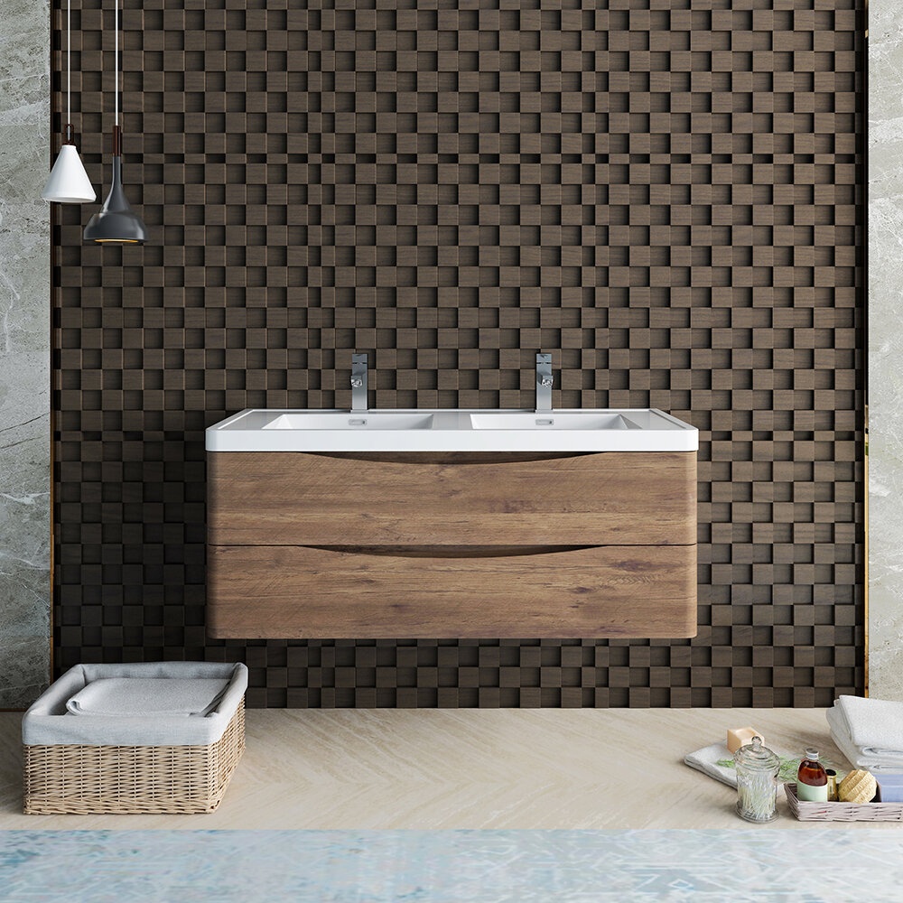 47.3'' Wall Mounted Double Bathroom Vanity with Plastic Vanity Top